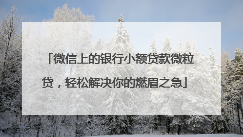 微信上的银行小额贷款微粒贷，轻松解决你的燃眉之急